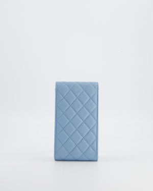 Chanel Sky Blue Phone Holder Cross-Body Bag with Airpod Pouch in Caviar Leather with Champagne Gold Hardware