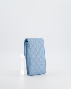 Chanel Sky Blue Phone Holder Cross-Body Bag with Airpod Pouch in Caviar Leather with Champagne Gold Hardware