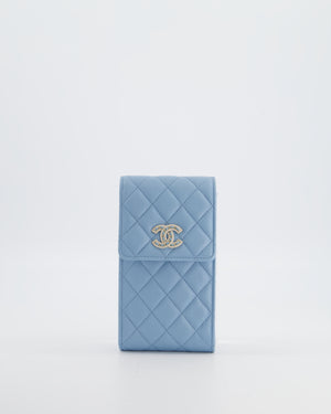 Chanel Sky Blue Phone Holder Cross-Body Bag with Airpod Pouch in Caviar Leather with Champagne Gold Hardware