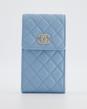 Chanel Sky Blue Phone Holder Cross-Body Bag with Airpod Pouch in Caviar Leather with Champagne Gold Hardware
