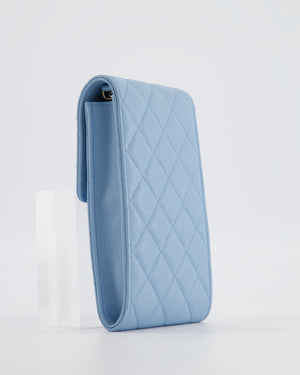 Chanel Sky Blue Phone Holder Cross-Body Bag with Airpod Pouch in Caviar Leather with Champagne Gold Hardware