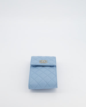 Chanel Sky Blue Phone Holder Cross-Body Bag with Airpod Pouch in Caviar Leather with Champagne Gold Hardware
