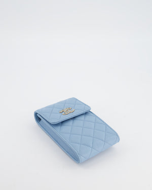 Chanel Sky Blue Phone Holder Cross-Body Bag with Airpod Pouch in Caviar Leather with Champagne Gold Hardware