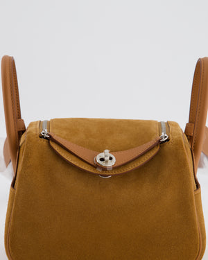*RARE* Hermès Mini Lindy Grizzly Bag in Gold Suede and Swift Leather with Palladium Hardware