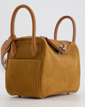 *RARE* Hermès Mini Lindy Grizzly Bag in Gold Suede and Swift Leather with Palladium Hardware