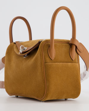 *RARE* Hermès Mini Lindy Grizzly Bag in Gold Suede and Swift Leather with Palladium Hardware