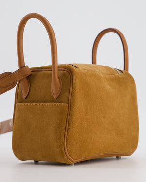 *RARE* Hermès Mini Lindy Grizzly Bag in Gold Suede and Swift Leather with Palladium Hardware