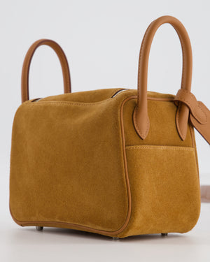 *RARE* Hermès Mini Lindy Grizzly Bag in Gold Suede and Swift Leather with Palladium Hardware