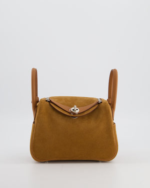 *RARE* Hermès Mini Lindy Grizzly Bag in Gold Suede and Swift Leather with Palladium Hardware