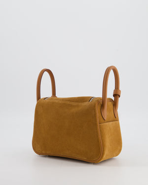 *RARE* Hermès Mini Lindy Grizzly Bag in Gold Suede and Swift Leather with Palladium Hardware