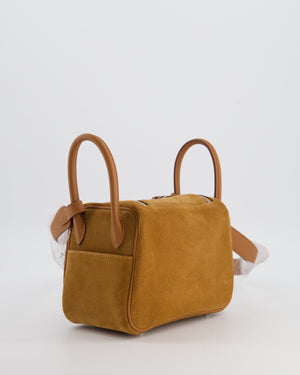 *RARE* Hermès Mini Lindy Grizzly Bag in Gold Suede and Swift Leather with Palladium Hardware