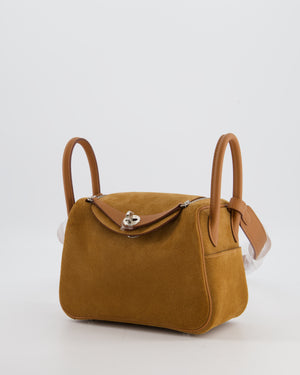 *RARE* Hermès Mini Lindy Grizzly Bag in Gold Suede and Swift Leather with Palladium Hardware