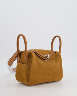 *RARE* Hermès Mini Lindy Grizzly Bag in Gold Suede and Swift Leather with Palladium Hardware