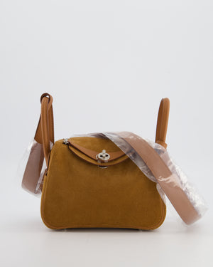 *RARE* Hermès Mini Lindy Grizzly Bag in Gold Suede and Swift Leather with Palladium Hardware