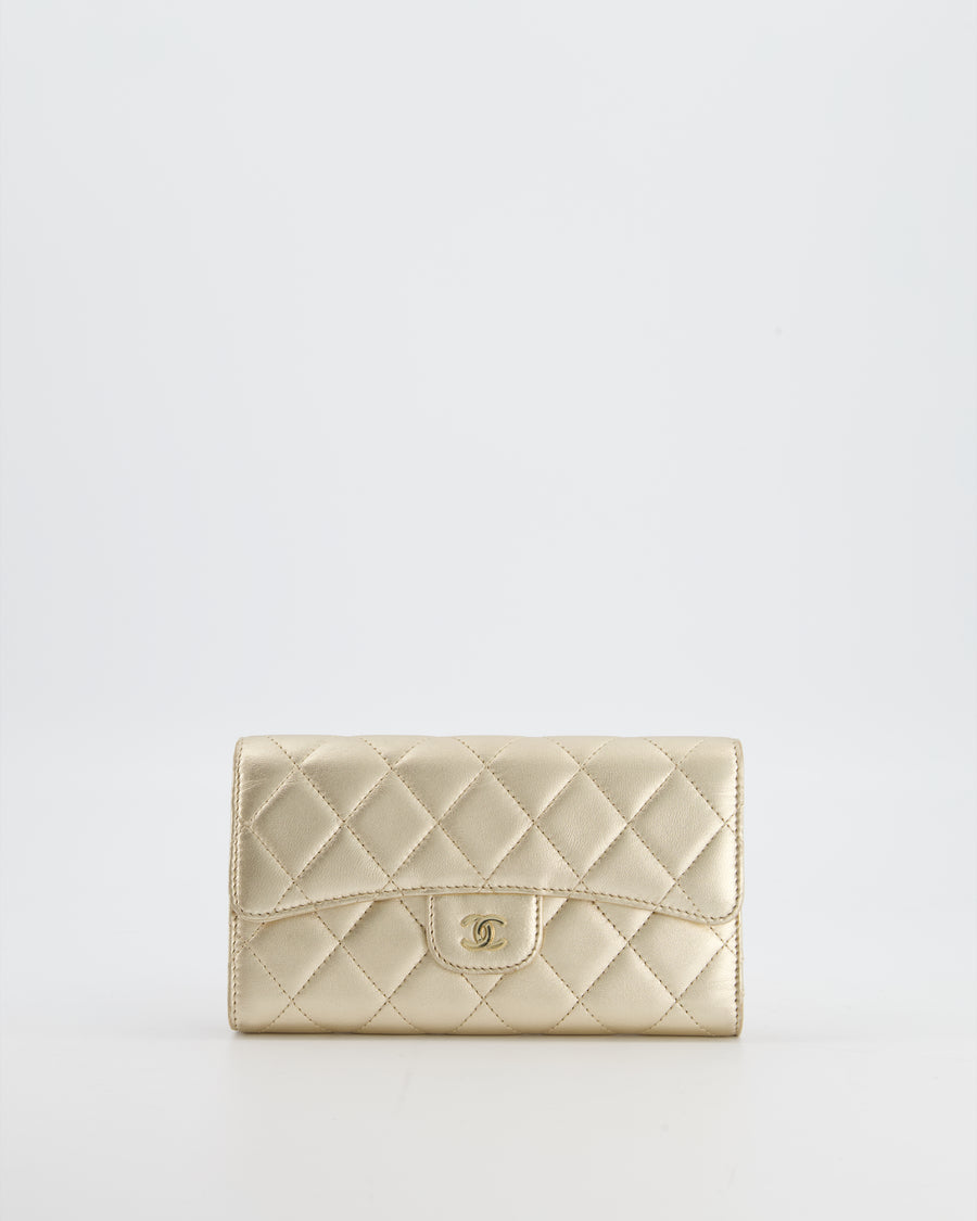 Chanel Metallic Champagne Gold Lambskin Leather Wallet with Champagne Gold Hardware