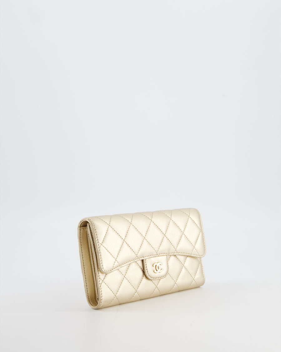 Chanel Metallic Champagne Gold Lambskin Leather Wallet with Champagne Gold Hardware