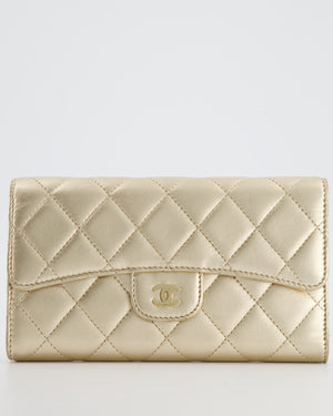 Chanel Metallic Champagne Gold Lambskin Leather Wallet with Champagne Gold Hardware