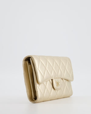 Chanel Metallic Champagne Gold Lambskin Leather Wallet with Champagne Gold Hardware