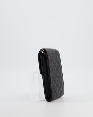 Chanel Black Phone Holder Bag in Lambskin Leather with Pearl Chain & Champagne Gold Hardware