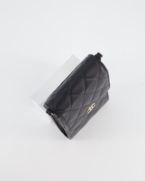 Chanel Black Phone Holder Bag in Lambskin Leather with Pearl Chain & Champagne Gold Hardware