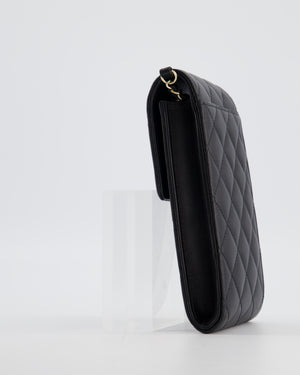 Chanel Black Phone Holder Bag in Lambskin Leather with Pearl Chain & Champagne Gold Hardware
