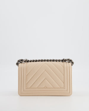 Chanel Nude Small Chevron Boy Bag in Caviar Leather with Ruthenium Hardware