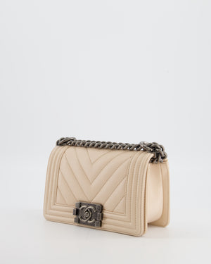 Chanel Nude Small Chevron Boy Bag in Caviar Leather with Ruthenium Hardware