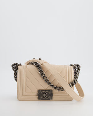 Chanel Nude Small Chevron Boy Bag in Caviar Leather with Ruthenium Hardware