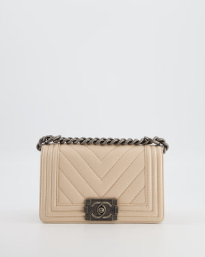 Chanel Nude Small Chevron Boy Bag in Caviar Leather with Ruthenium Hardware