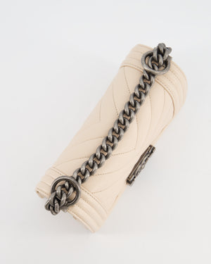 Chanel Nude Small Chevron Boy Bag in Caviar Leather with Ruthenium Hardware