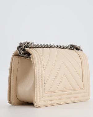 Chanel Nude Small Chevron Boy Bag in Caviar Leather with Ruthenium Hardware