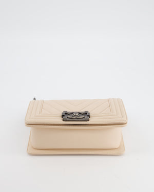 Chanel Nude Small Chevron Boy Bag in Caviar Leather with Ruthenium Hardware