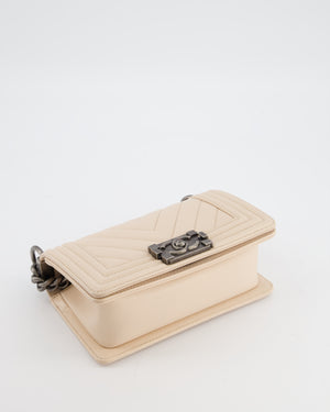 Chanel Nude Small Chevron Boy Bag in Caviar Leather with Ruthenium Hardware