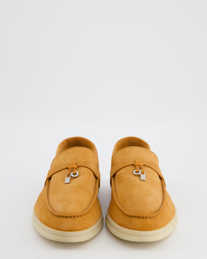 Loro Piana Orange Suede Summer Charms Walk Loafers Size EU 40