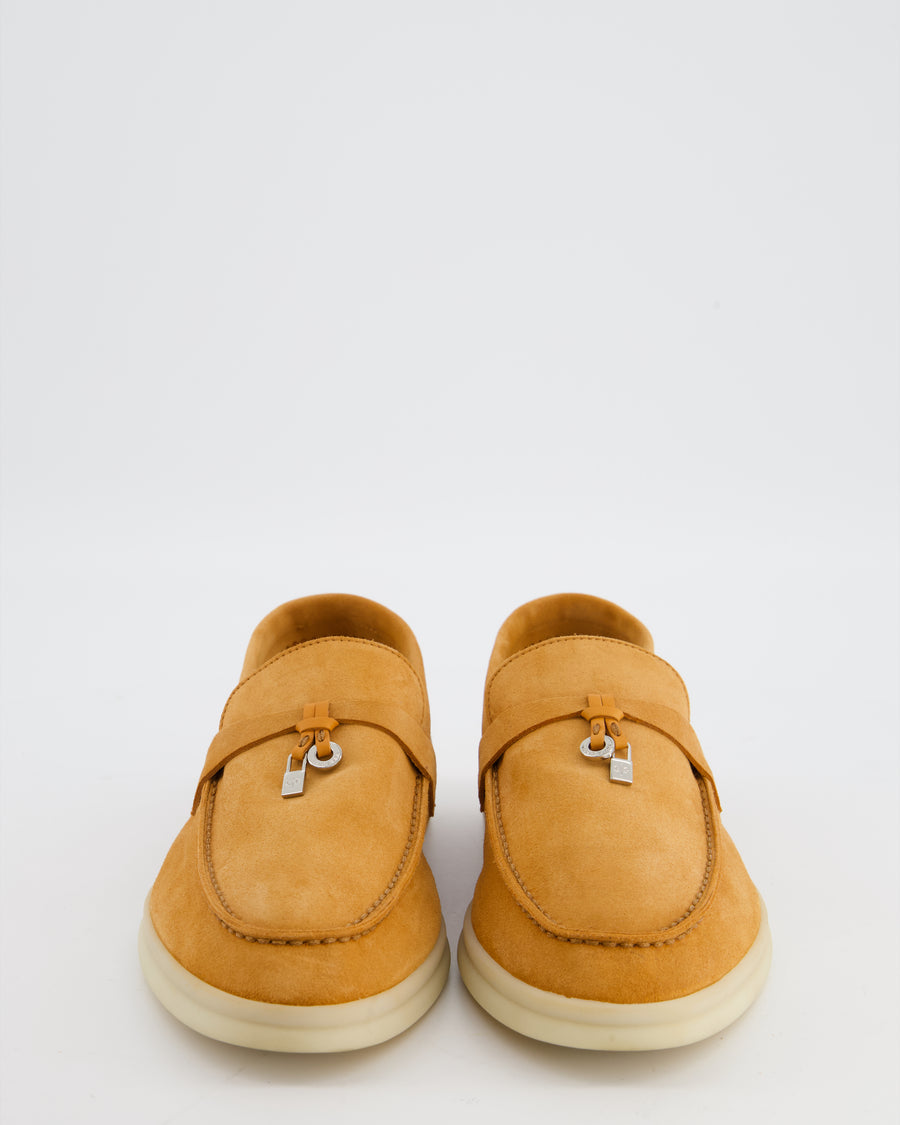 Loro Piana Orange Suede Summer Charms Walk Loafers Size EU 40