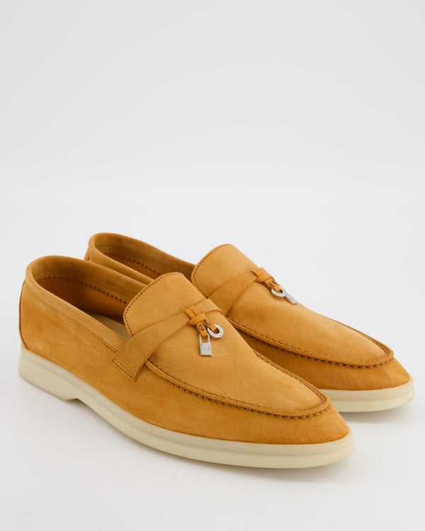 Loro Piana Orange Suede Summer Charms Walk Loafers Size EU 40