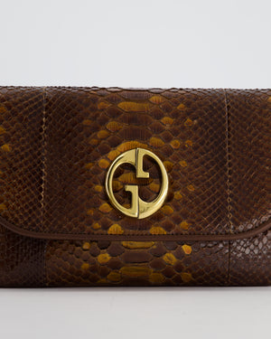 Gucci Brown Vintage Metallic Python Shoulder Bag with Gold Hardware and GG Logo