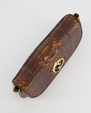 Gucci Brown Vintage Metallic Python Shoulder Bag with Gold Hardware and GG Logo