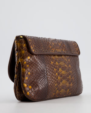 Gucci Brown Vintage Metallic Python Shoulder Bag with Gold Hardware and GG Logo