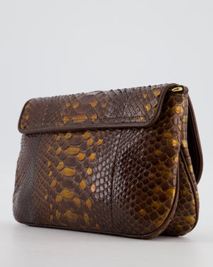 Gucci Brown Vintage Metallic Python Shoulder Bag with Gold Hardware and GG Logo