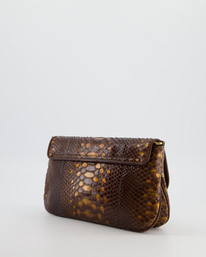 Gucci Brown Vintage Metallic Python Shoulder Bag with Gold Hardware and GG Logo