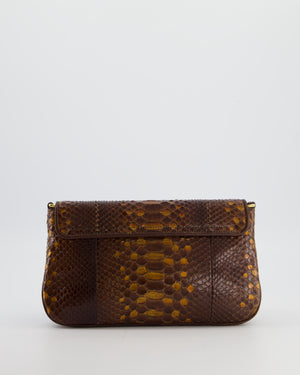 Gucci Brown Vintage Metallic Python Shoulder Bag with Gold Hardware and GG Logo