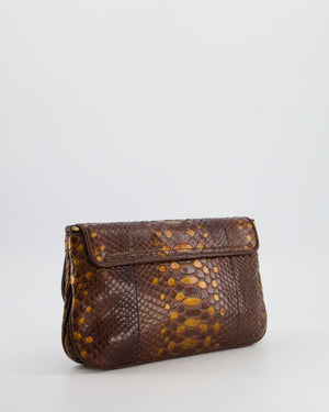 Gucci Brown Vintage Metallic Python Shoulder Bag with Gold Hardware and GG Logo