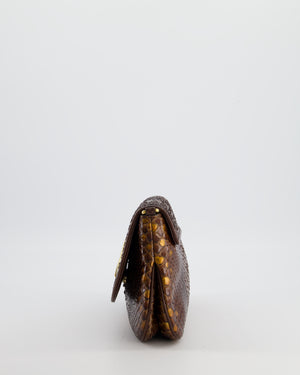 Gucci Brown Vintage Metallic Python Shoulder Bag with Gold Hardware and GG Logo