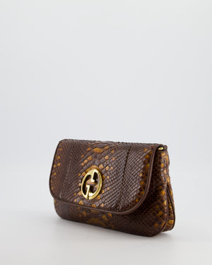 Gucci Brown Vintage Metallic Python Shoulder Bag with Gold Hardware and GG Logo