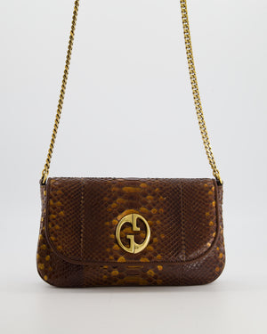 Gucci Brown Vintage Metallic Python Shoulder Bag with Gold Hardware and GG Logo