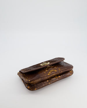 Gucci Brown Vintage Metallic Python Shoulder Bag with Gold Hardware and GG Logo