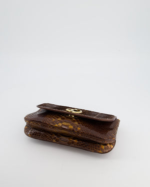 Gucci Brown Vintage Metallic Python Shoulder Bag with Gold Hardware and GG Logo