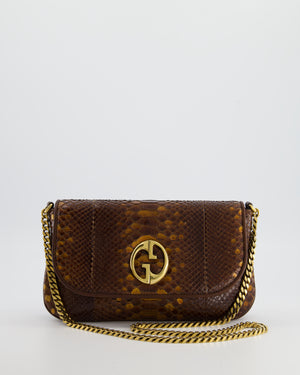 Gucci Brown Vintage Metallic Python Shoulder Bag with Gold Hardware and GG Logo