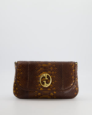 Gucci Brown Vintage Metallic Python Shoulder Bag with Gold Hardware and GG Logo